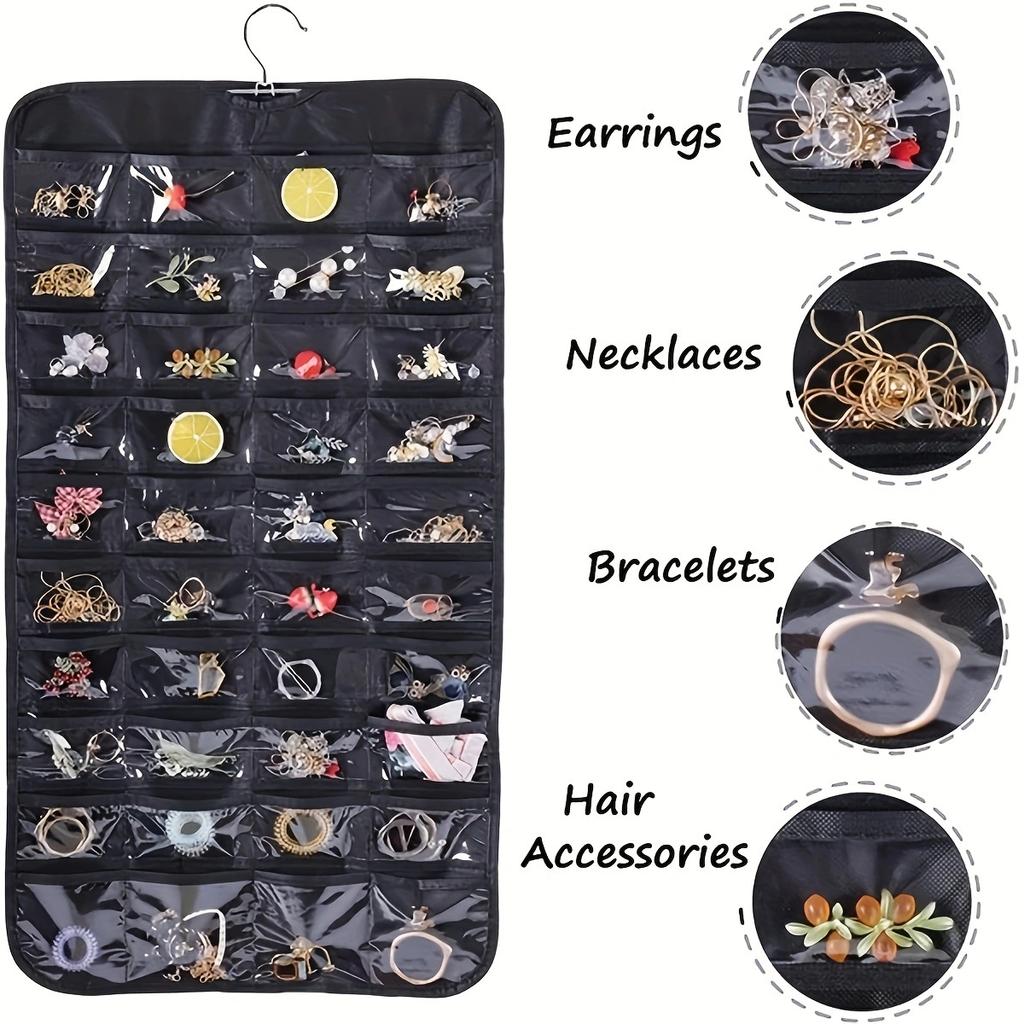 1/2/3 Stück - 80-Taschen Hänge-Schmuckorganizer, Mehrzweck Ohrring Armband Halskette Ring Aufbewahrungshalter, Hängende Montage