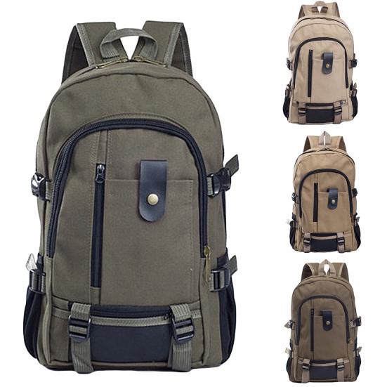 Casual Solid Color Large Capacity Zipper Rucksack Men Travel Canvas Bag Backpack