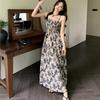 French Rose Print Lace Dress for Women Summer Autumn New Design Sense High Waist Wrapped Chic Strap Long Dresses