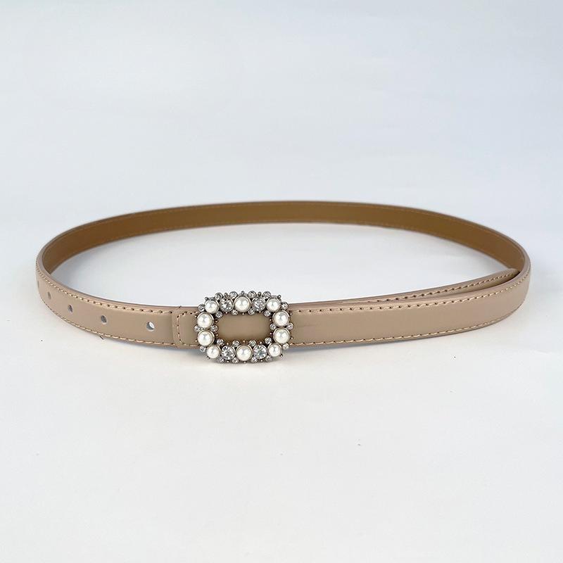 Slim Genuine Leather Women's Belt Decorative Casual Pants Jeans Inlaid with Pearl Rhinestones Sweet and Fashionable Women's Belt