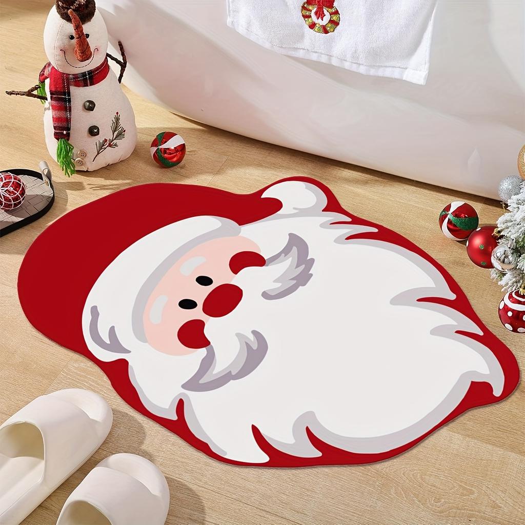 Father Christmas Faux Cashmere Carpet Soft Absorbent Bathroom Floor Mats Bedroom Living Room Carpet Home Decoration