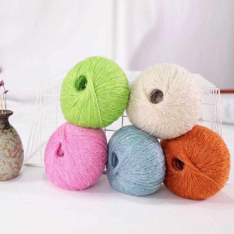 25g Sequins Mohair Gold Silver Silk Sequin Yarn Soft Thin Wool Yarn for Woman Baby Thin Sweater Knit Shirt Scarf Hat Yarn