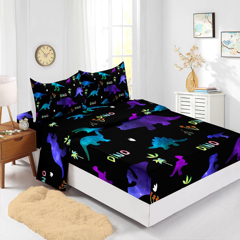 

Four-Piece Mattress Sheet Digital Printing Dinosaur Mattress Protective Cover Bedding (90cm * 190cm * 40cm) Pillowcase * 1