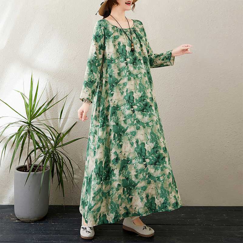 

Летние Новинки 2025 Платья Женские Больших Размеров с Коротким Рукавом, Литературные, Ретро, Повседневные, Свободные, с Круглым Вырезом L