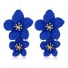 Double Layer Flower Dangle Earrings for Women Trendy Spray Paint Sweet Blooming Petal Drop Earrings White Blue Pink Red Zircon