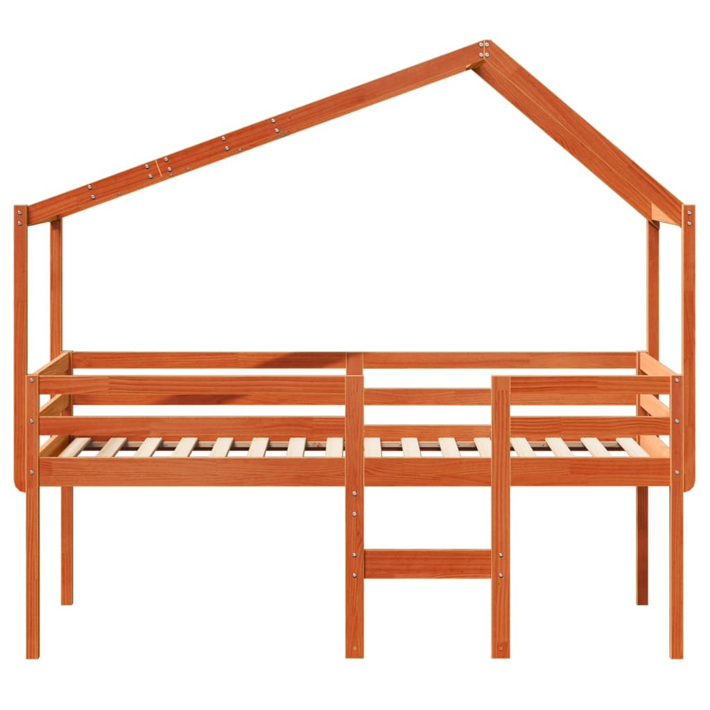 High Bed with Roof Wax Brown 80 x 200 cm Solid Pine Wood