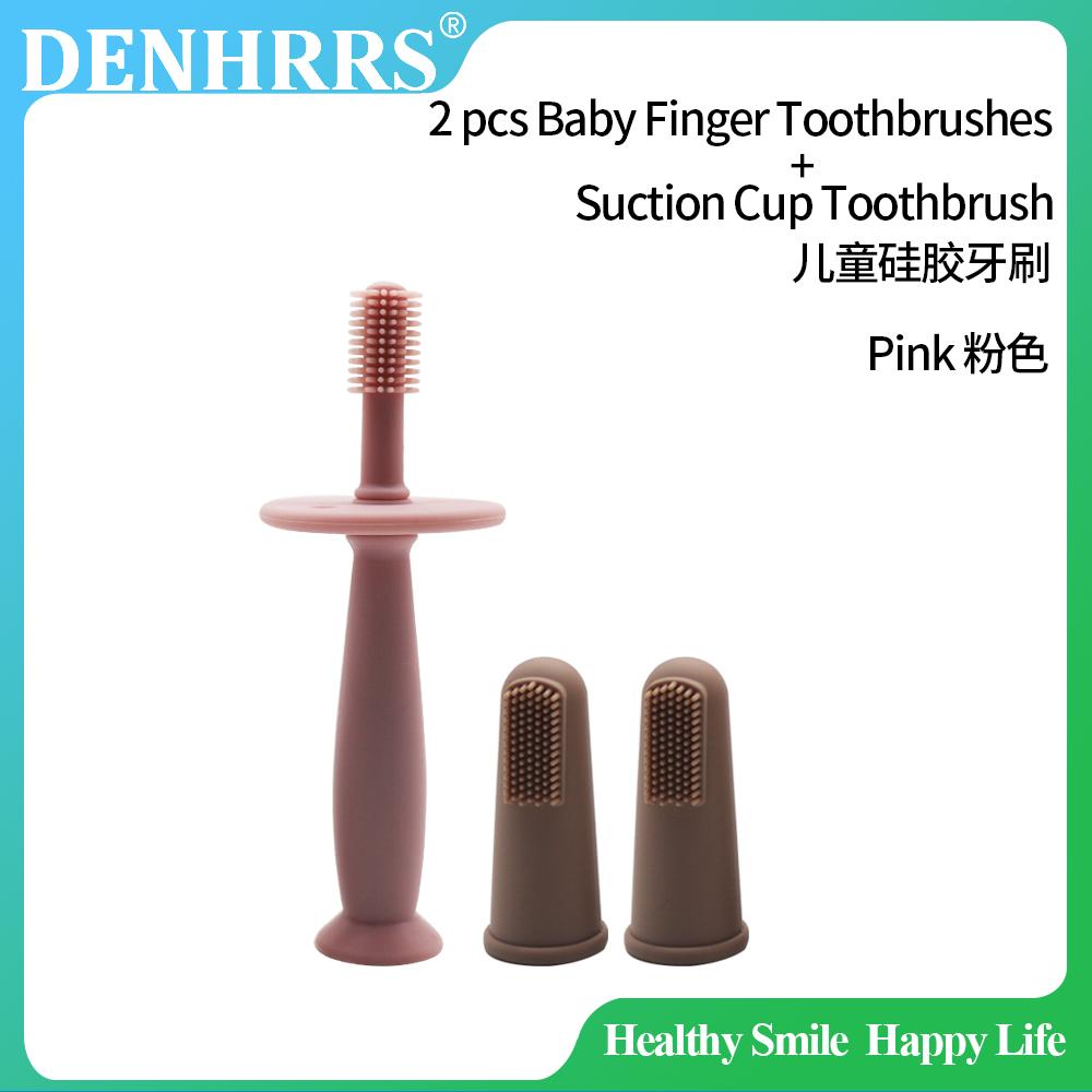 1Pc Baby Finger Toothbrush and Suction Cup Toothbrush Soft Silicone Cleaning Toothbrush For Kids розовый