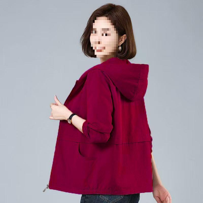 Women's Plus Size Hooded Short Jacket - Casual Spring/Autumn Outerwear for Middle-Aged Women