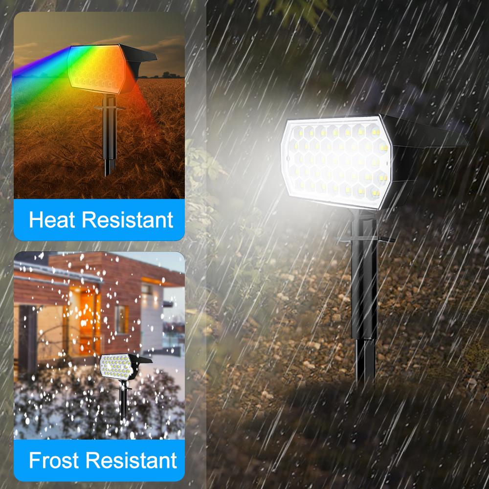 New 74LED Solar Spot Lights Outdoor Waterproof Adjust 37LED Landscape Spotlights Tricolor RGB Light Garden Wall Light Yard Porch