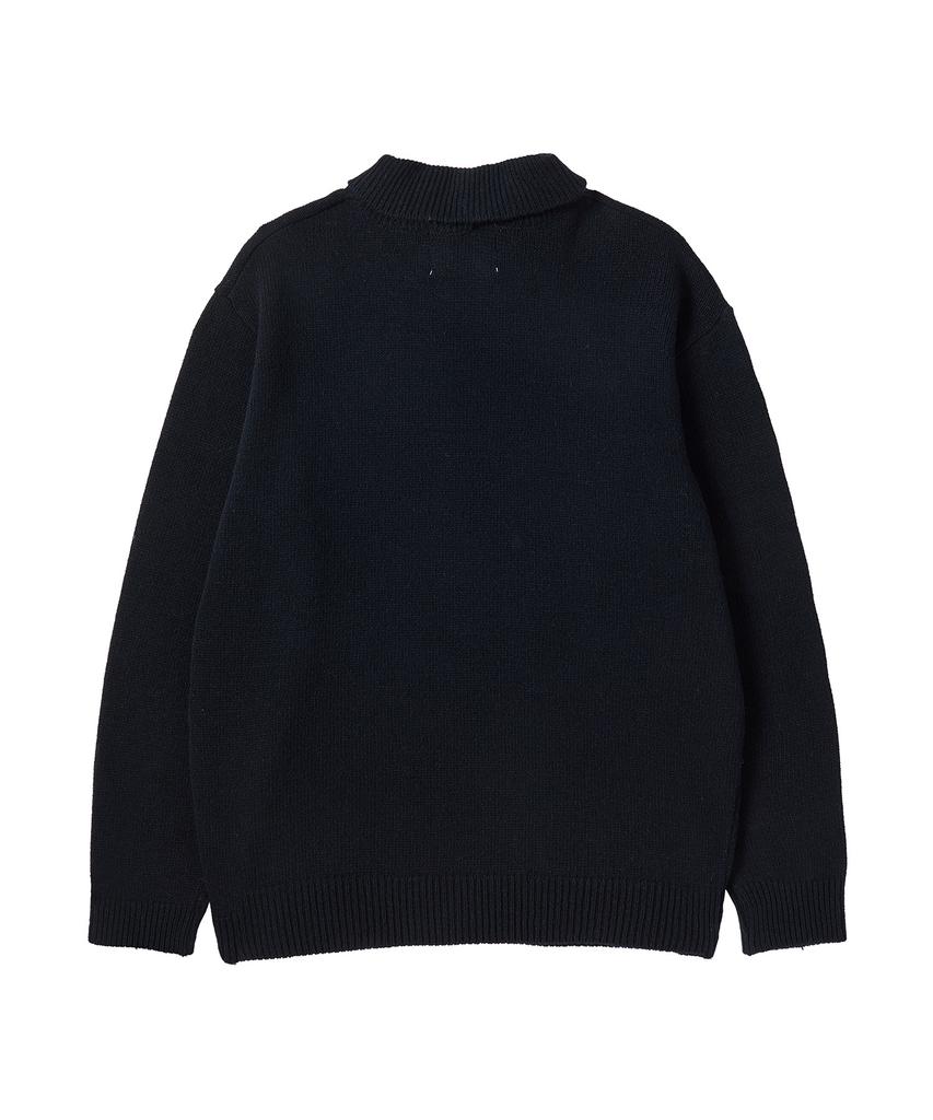 BEYOND CLOSET [Collection Line] Modular Collar Wool Knit Navy