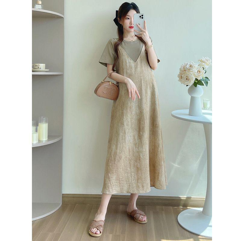 Plus Size Patchwork Loose Short Sleeve Maternity Camisole Dress