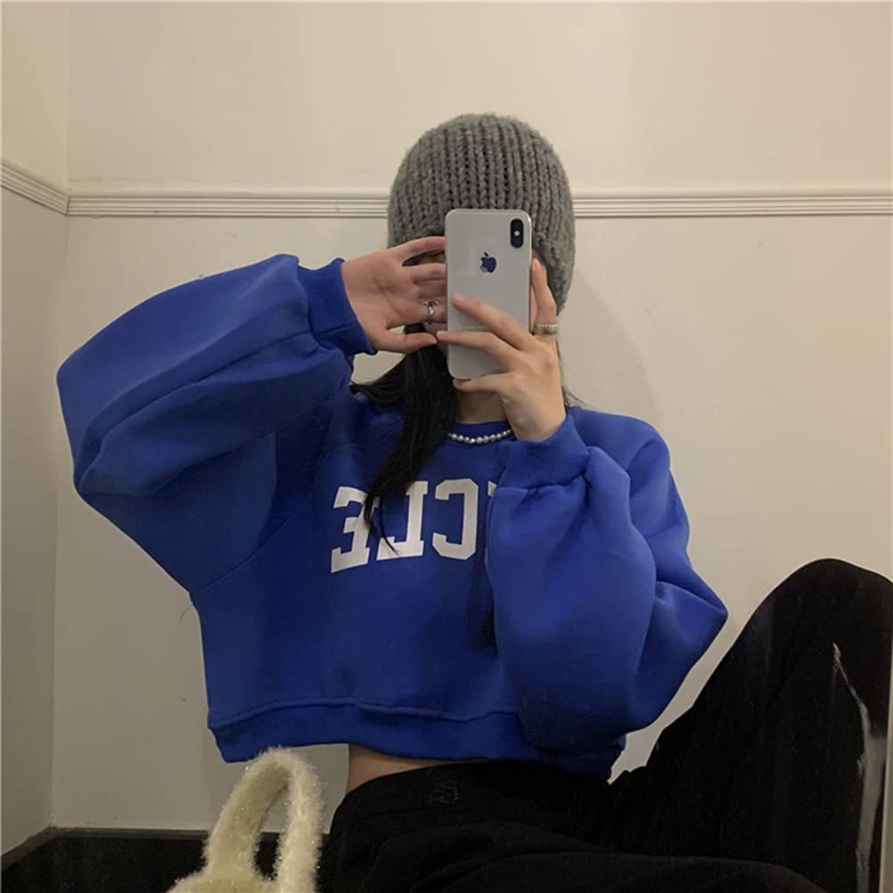 Ptor Short Sleeve Long Loose Korean Fashionable Pullover Perfect for and Winter Women's Sweatshirt, Midriff-Baring, Sleeve, Fit, Style, Top, Dance,