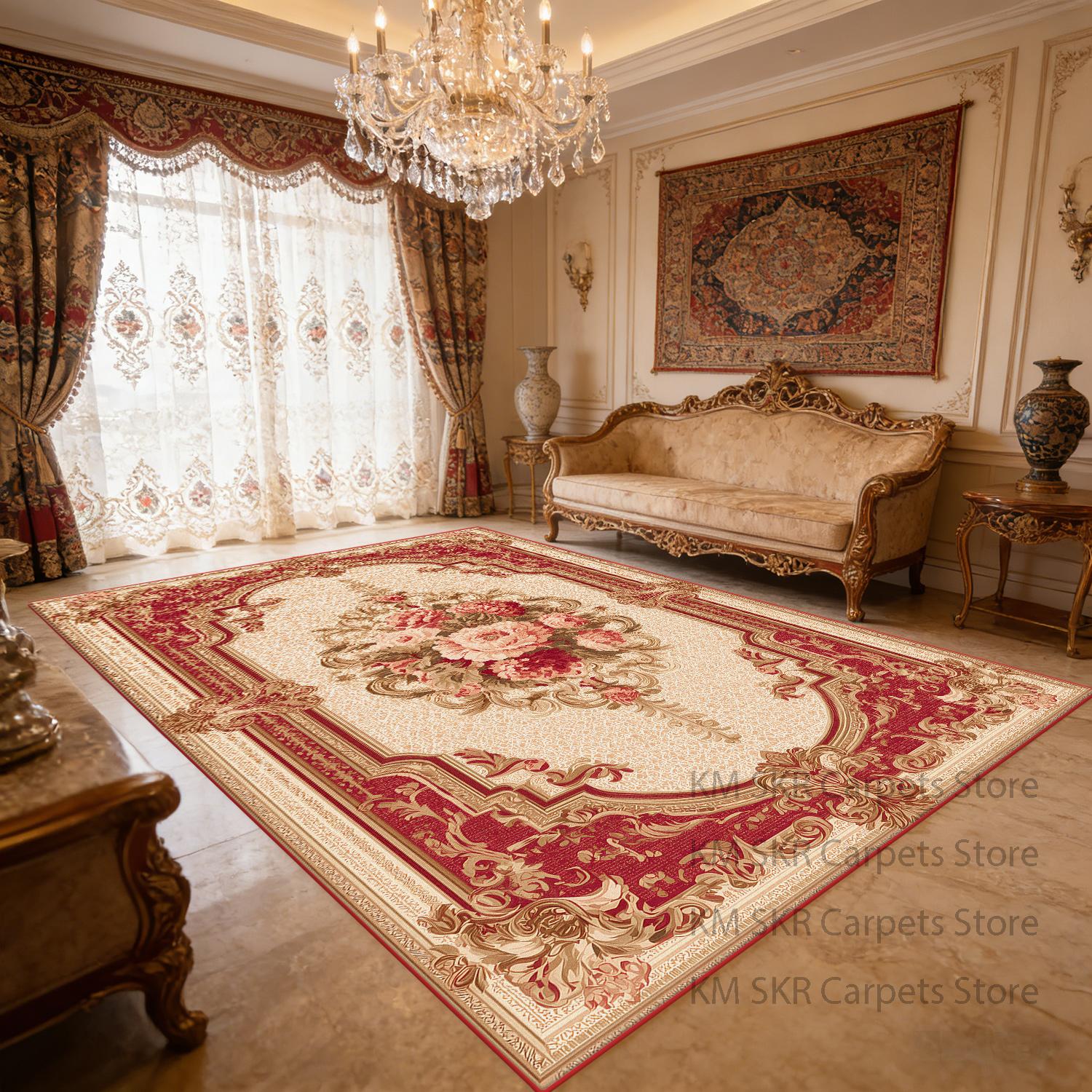 

European Style Retro Red Living Room Carpet Washable Antiskid Decoration Bedroom Luxury Rug Soft Large Area Kitchen study Mat 60x90cm
