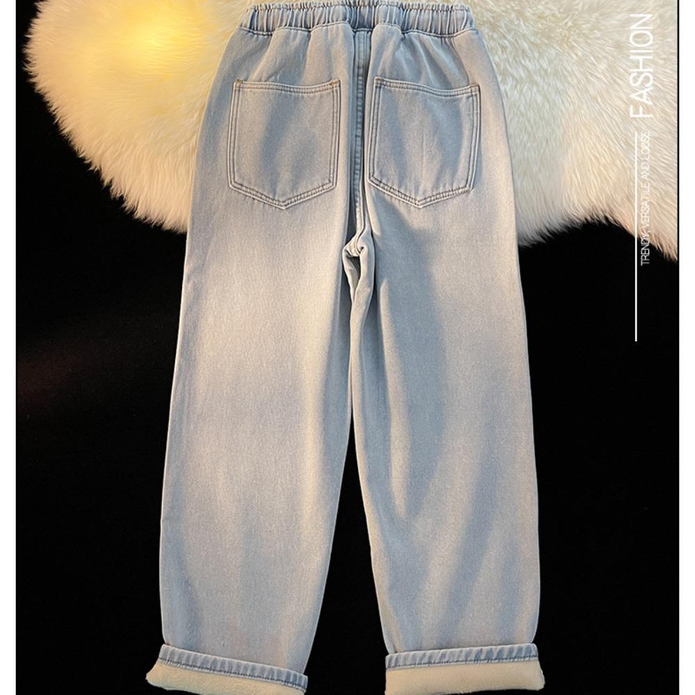 Stilvolle Damen-Winterjeans, Verdickte Denim-Hose mit Fleecefutter und Kordelzug-Taille, Bequeme Freizeitjeans für Alltag & Ausflüge