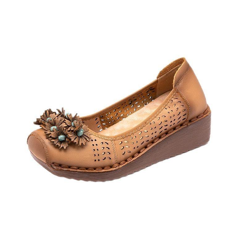 Summer new thick-soled hole shoes women's slope heel literary one-pedal women's shoes hollow versatile mother single shoes sandals women