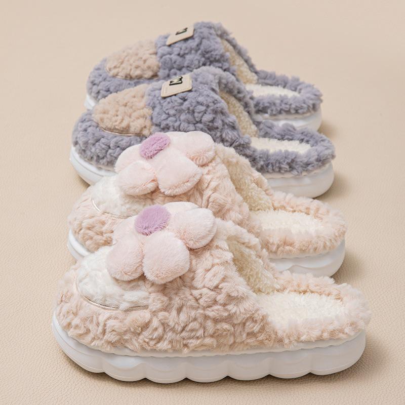 Cotton slippers women's winter new thick-bottomed indoor home plush warm bag head half slippers men
