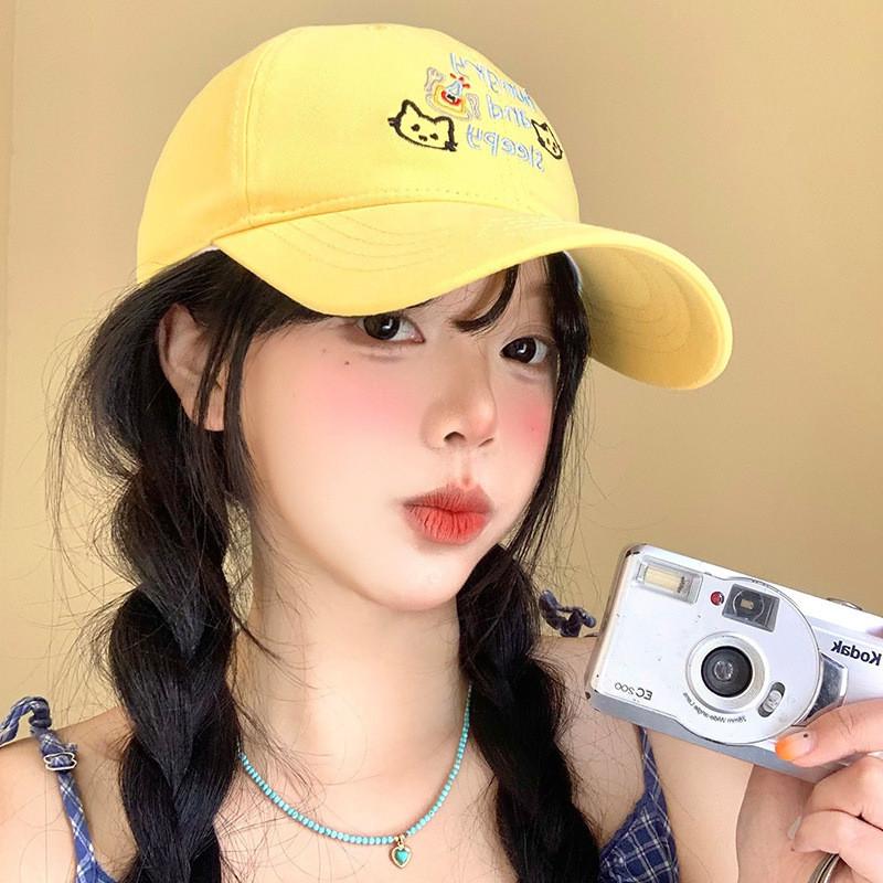 Cat Letter Cotton Baseball Hat With Curved Brim Sunshade For Spring And Fall жёлтый