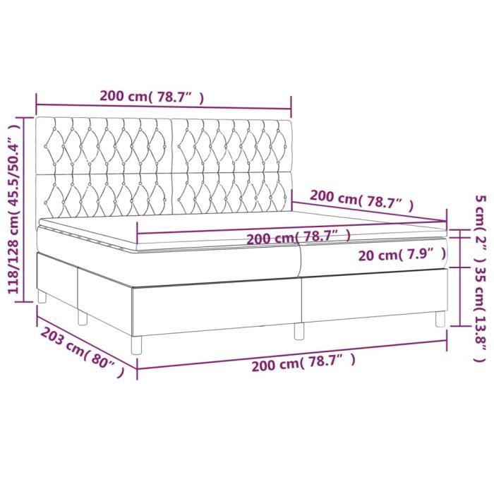 3142041 vidaXL Lit à sommier tapissier avec matelas Gris clair 200x200cm Tissu