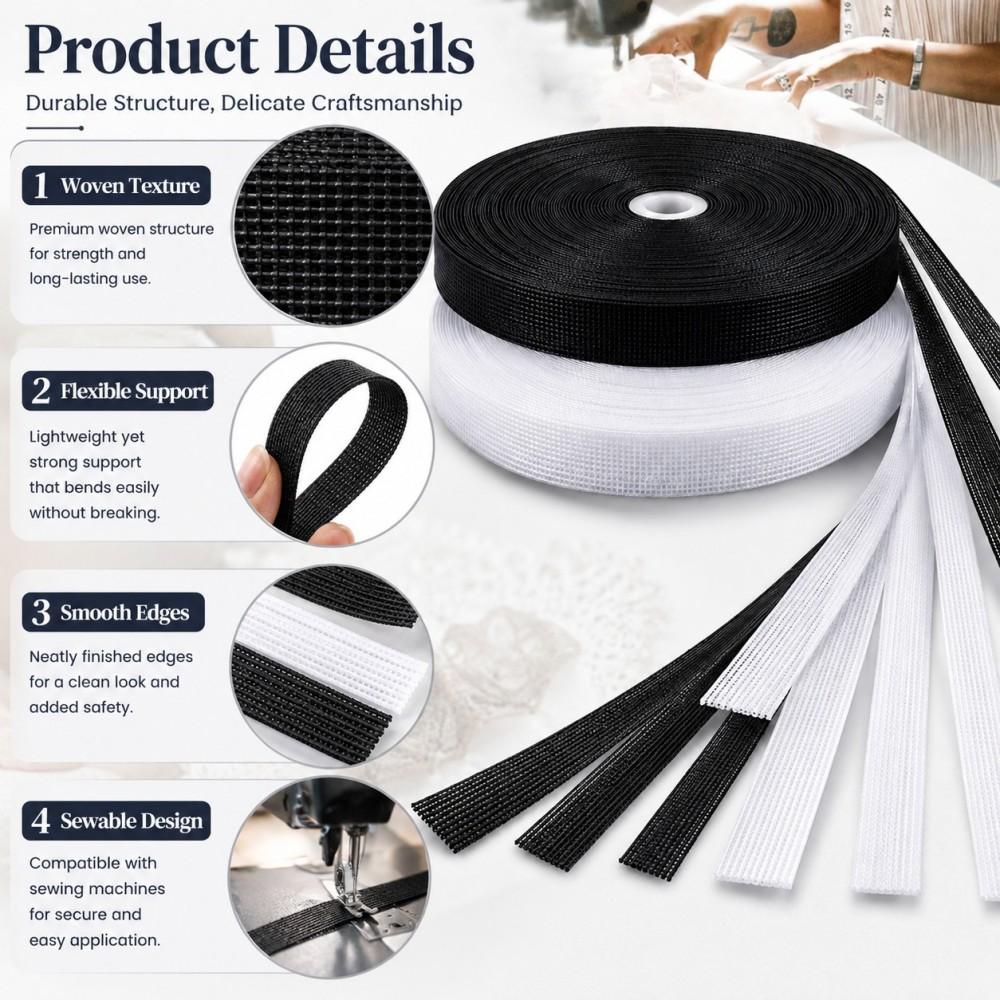 6mm-15mm wide polyester steel strips, used for sewing clothing accessories, bra underwires, wedding dresses, evening gowns, lingerie, hats (5 meters)