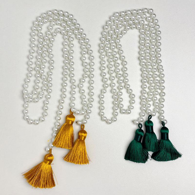 Glass pearl fringed wheat ear necklace retro national style long small fragrant style multi-purpose beaded waist chain accessories