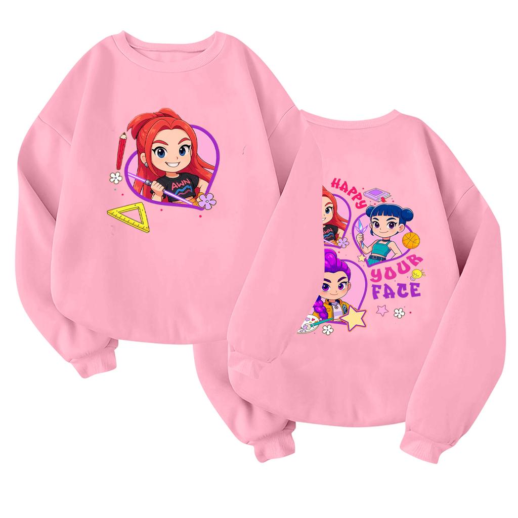 Children's Fashionable Lightweight Long-sleeved Round Neck Pullover With Pockets Printed Pullover