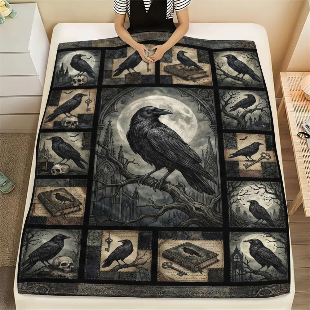 Flaneldecke mit Krähenmuster, Hohe Qualität, Bequem für alle Jahreszeiten, Heimdekoration, Wärme und Komfort, Perfekt für Weihnachtsgeschenke49