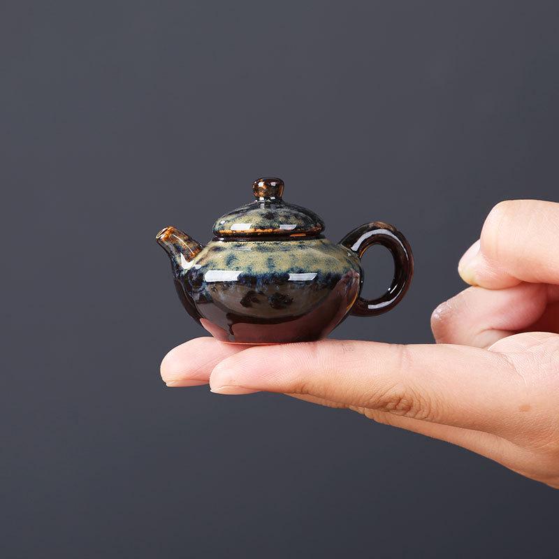 Kiln-altered Mini Purple Clay Teapot, Playable Fingertip Tea Pet and Ornament for Kung Fu Tea Sets