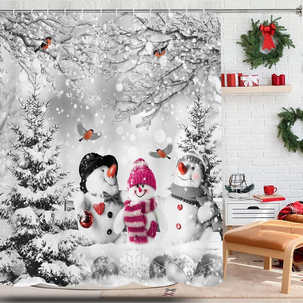 Christmas Santa Claus Shower Curtain, Merry Christmas Pink Santa Claus Waterproof Fabric Shower Curtain, Funny Xmas Santa Winter