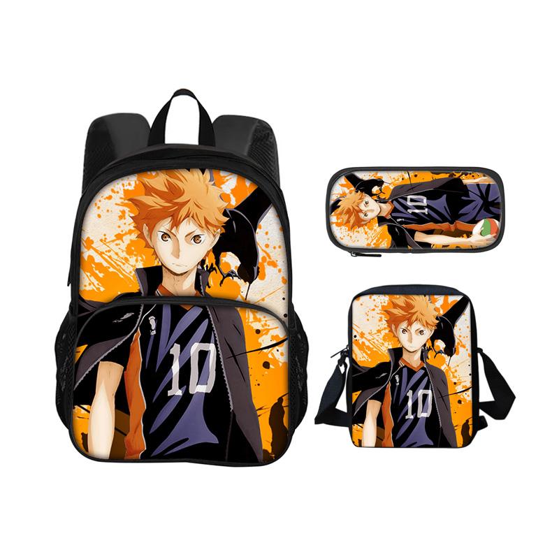 Haikyuu Round Front Carrier, Daily Pack, Pen Bag, Ice Bag, 3Pcs Set Patterned New Style, Best Birthday Gift for School Boys Plus Girls