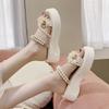 2025 new fairy style pearl slippers female summer wear sweet thick-soled flowers with skirts sandals two wear sandals