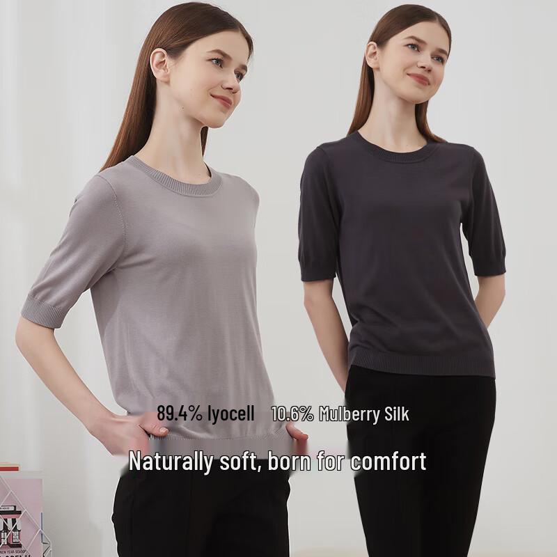 Women's Mulberry Silk Blend Short Sleeve Knit T-Shirt