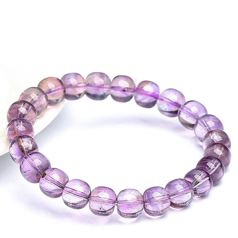 Hongxi Rui Natural Bolivian Amethyst Old Cut Bead Bracelet – Light Purple Crystal with Mirror Surface Finish