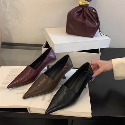 French Retro Style Stiletto Deep Mouth Stiletto High Heels Women's 2026 Spring and Autumn Temperament Brown Single Shoes
