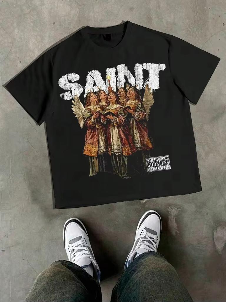 Y2K Swag T-shirt Himmelsk Harmoni Omfamna Ditt Inre Helgon, Änglakör Ett Djärvt Uttryck för Tro Helgonlik Stil Bär Din Tro