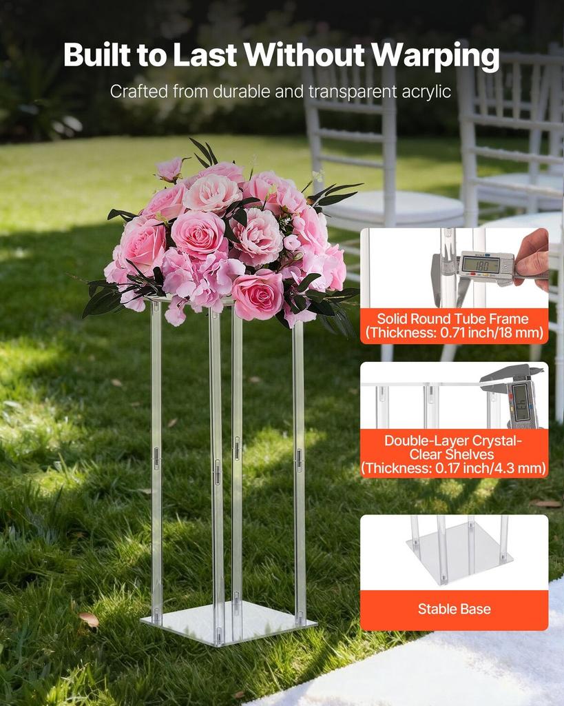 Wedding Flower Stand, 10PCS 50cm Column Flower Stand, Floral Stands with Acrylic Laminate, Cylindrical Cubic Floral Display Rack for Wedding, Party,