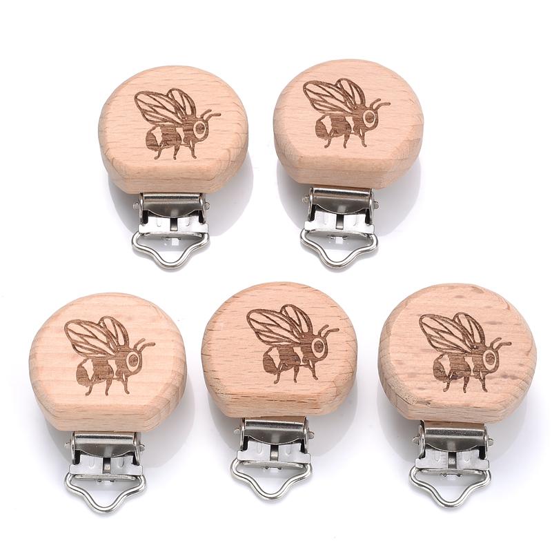 1Pcs Cute Modelling Beech Wood Pacifier Clip Baby DIY Cartoon Animal Wooden Log Pacifier Clips Nipple Chain Holder BPA Free