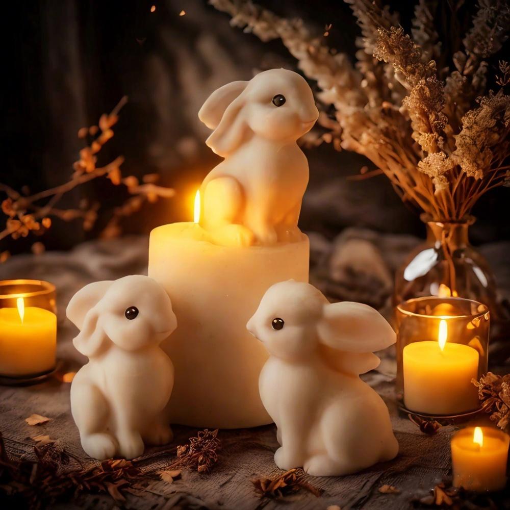 Couple Rabbit Shape Silicone Mold DIY Scented Candle Silicone Mould Soap Candle Making Supplies Gifts Easter Home Decoration