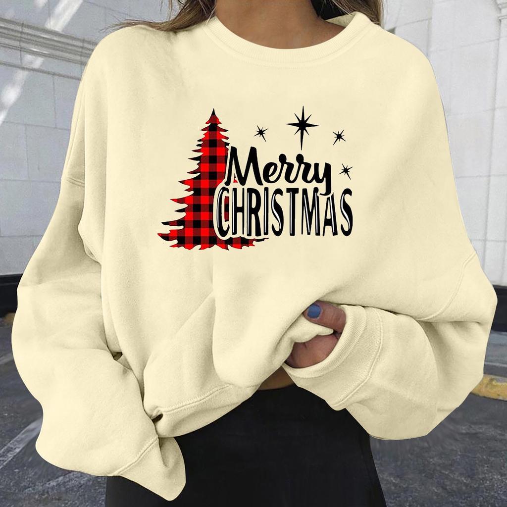Fashion Women's  Christmas  And Winter Casual Round Neck Printed Long Sleeve Top