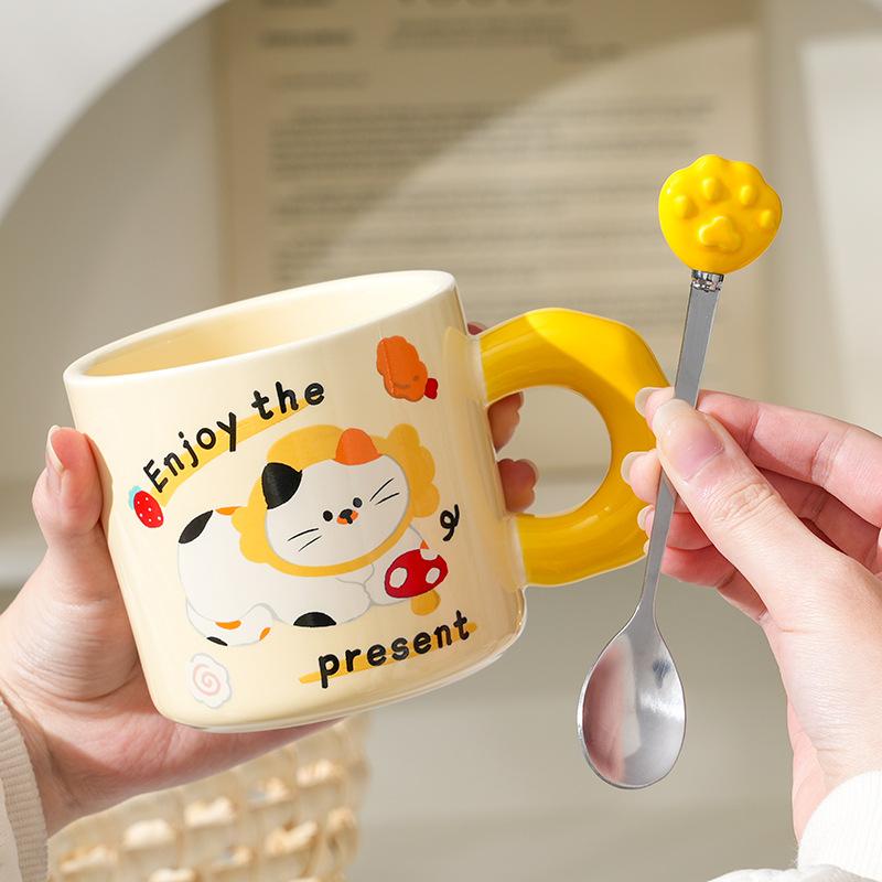 Creative Cute Cat Mug with Lid for Home Office Couple Water Cup Creative Souvenir Gift Ins Mug