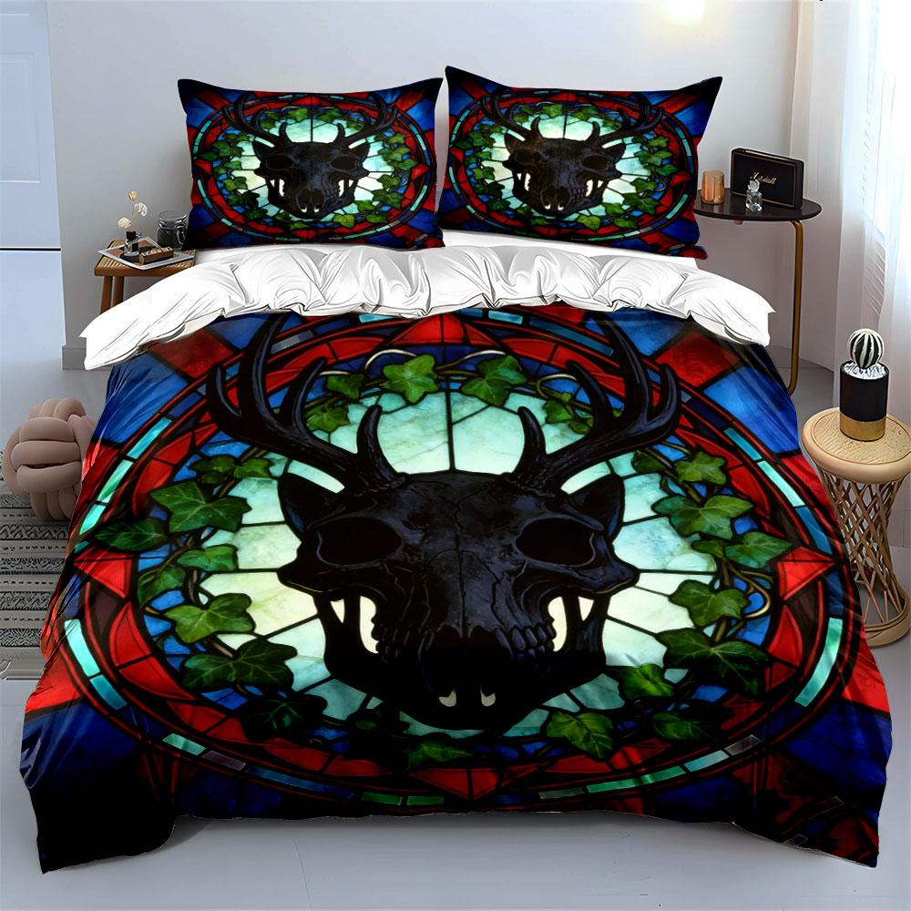 Deer Skull Art Décor Set Soft Comfortable Duvet Cover Bedding Set Included 1*Duvet Cover & 2*Pillowcases, Gift