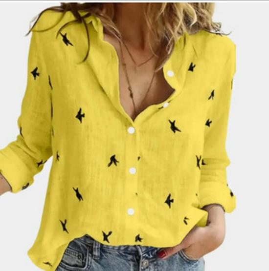 Women's European & American Striped 3D Print Casual Loose Long Sleeve Shirt