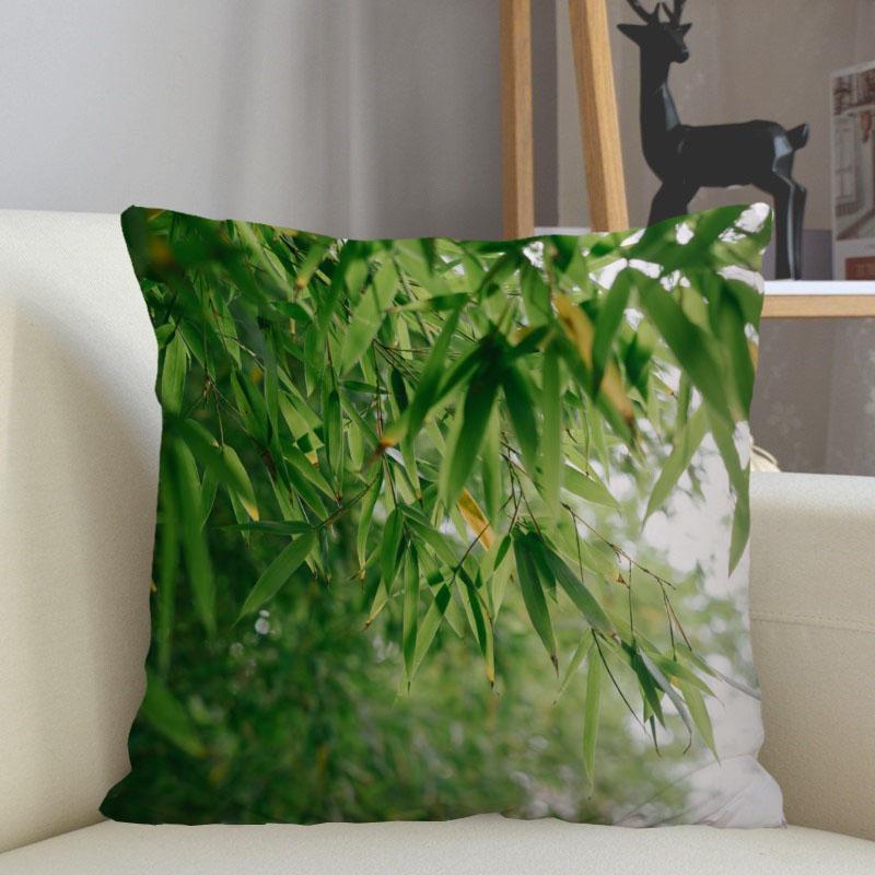 Musife Green Bamboo Pillowcase Custom Square Pillow Cover Case Zipper Pillowcase 35X35,40X40,45X45Cm Drop Shipping 12.15