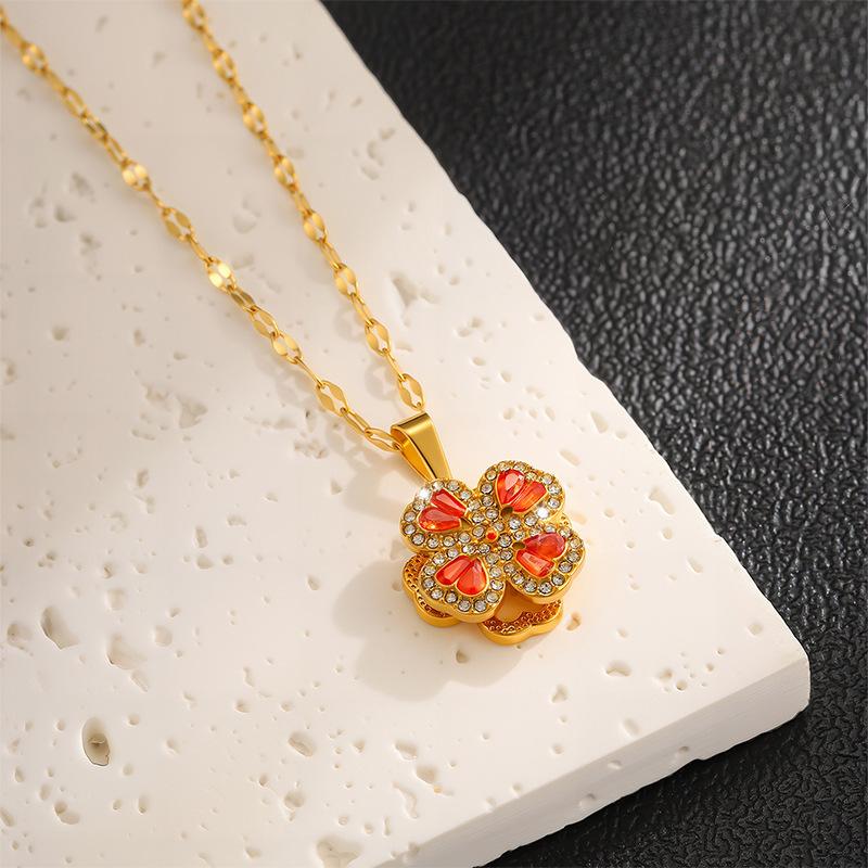 Necklace Female Rotating Flower Zircon Niche Fashion New High-end Design Pendant Temperament Titanium Steel Necklace