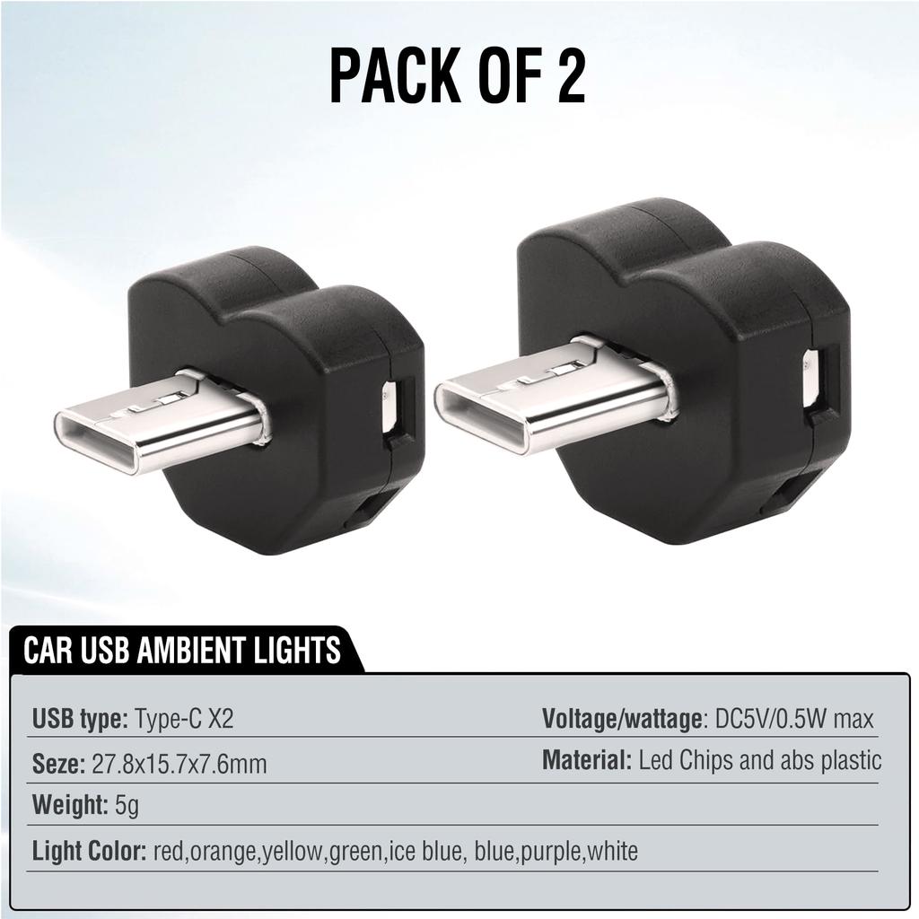 2x Auto USB Umgebungs Licht 8-Farben Farbverlauf Mini Bunte Led USB C Urlaub Party Laptop Atmosphäre Innenraum Auto Center Konsole