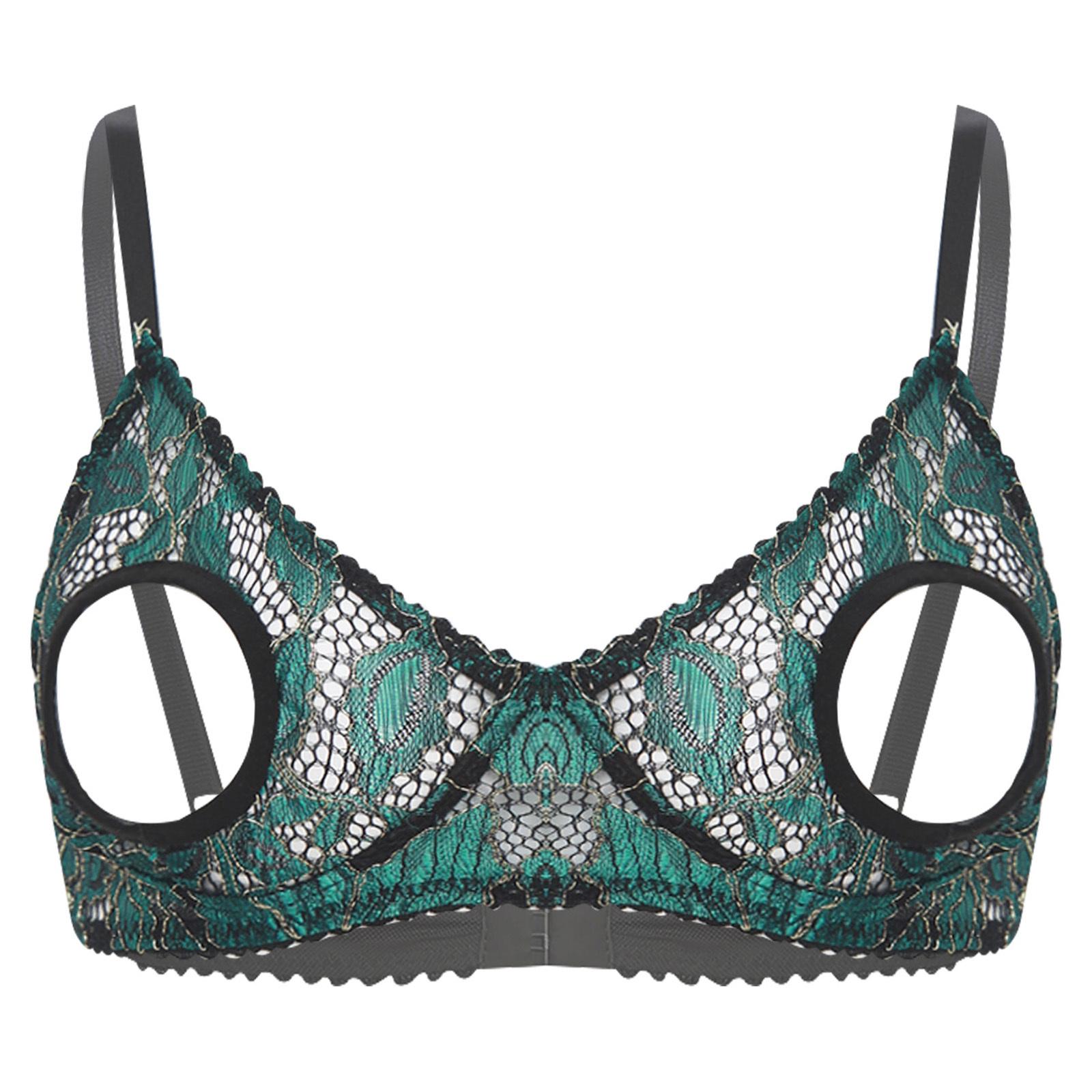 

Женские топы-бра с вырезами для сосков, пуш-ап, с открытой грудью, на косточках, бюстгальтер, топ с открытыми сосками, для ролевых игр, рейв-клубная одежда L зелёный