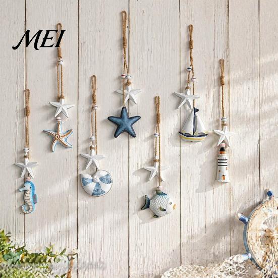 Wooden Nursery Decor Starfish Hanging Decoration, Nautical Coastal Wall Ornament, Ocean Style Room Ornaments Theme Art for Home Beach Lake House
