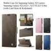 Samsung Galaxy S23 sērijai. Samsung S23, S23+, S23 FE, S23 Ultra maciņš ar karšu slotiem un atbalsta kājiņu, 360° aizsardzības ādas maciņš