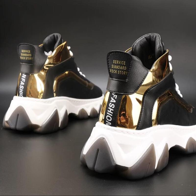 Fashion High-top sneakers thick-soled fashionable and casual leather boots trendy men's shoes white Chinese-style sports ankle boots A11