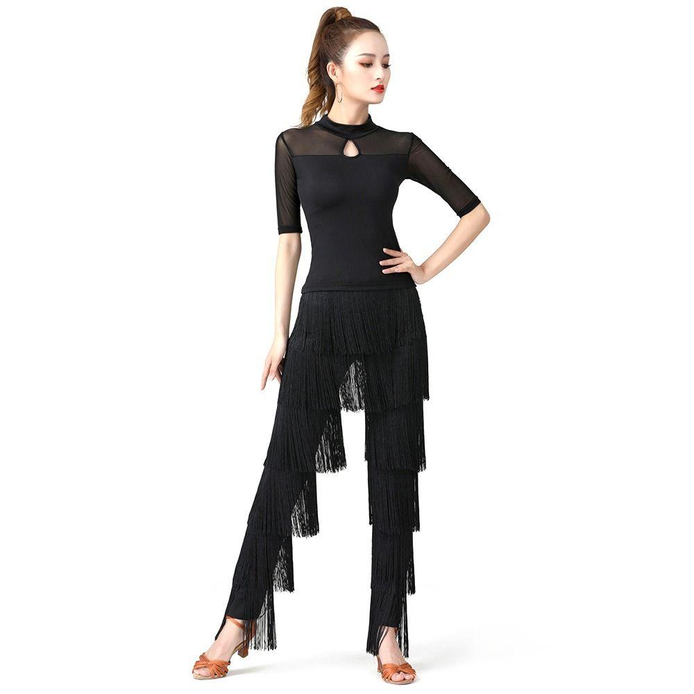 Shiny Ballroom Pants Tassel Performance Pants Party Latin Dance Pants