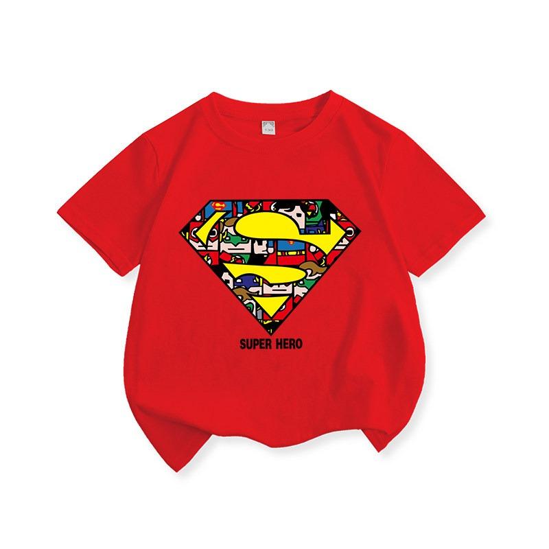 Summer Candy Colored Children's T-shirt New Batman Superman Pure Cotton Cartoon Printed Parent-child Casual Fashion T-shirt